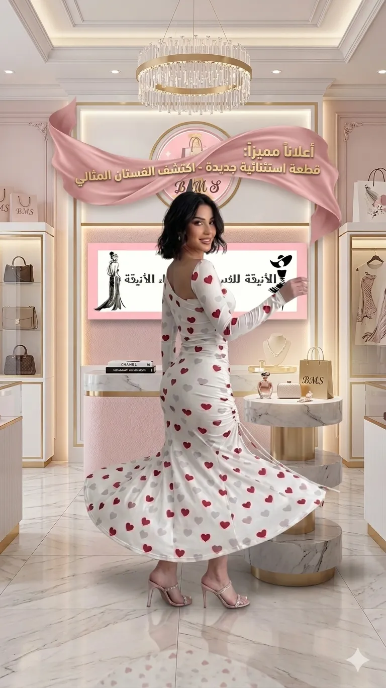 "كلاسيك لف" (Classic Love): فستان ميدي أبيض بقلوب حمراء